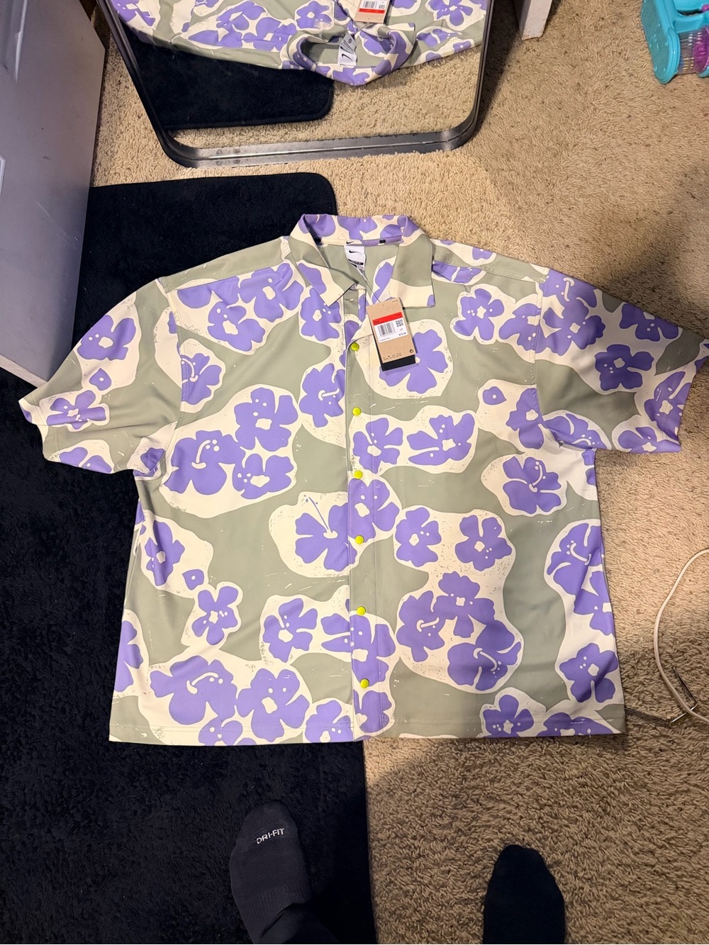 Nike Floral Button-Up Shirt in Lavender and Sage